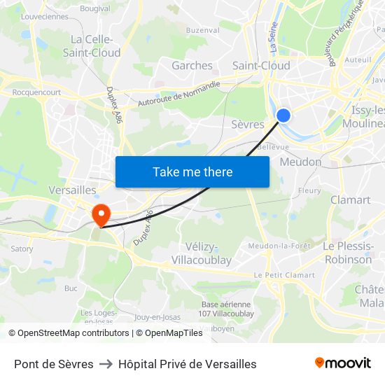 Pont de Sèvres to Hôpital Privé de Versailles map