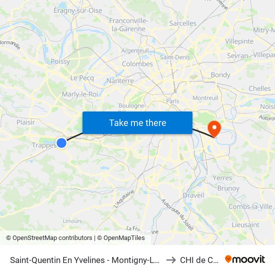 Saint-Quentin En Yvelines - Montigny-Le-Bretonneux to CHI de Créteil map