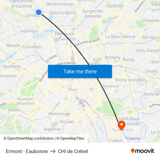 Ermont - Eaubonne to CHI de Créteil map