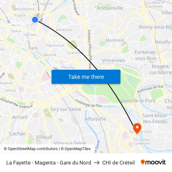 La Fayette - Magenta - Gare du Nord to CHI de Créteil map
