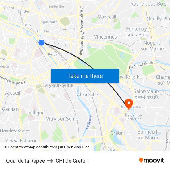 Quai de la Rapée to CHI de Créteil map