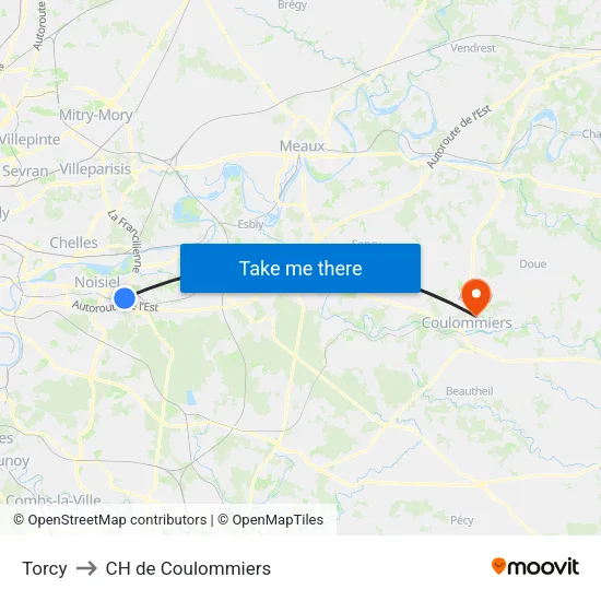 Torcy to CH de Coulommiers map