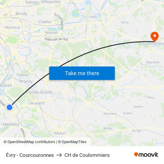 Évry - Courcouronnes to CH de Coulommiers map