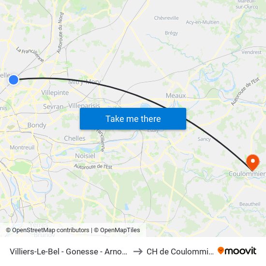 Villiers-Le-Bel - Gonesse - Arnouville to CH de Coulommiers map