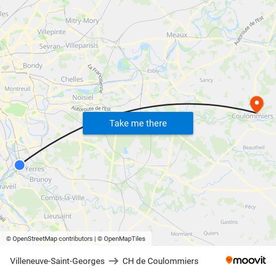 Villeneuve-Saint-Georges to CH de Coulommiers map