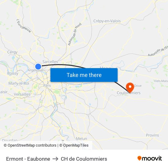 Ermont - Eaubonne to CH de Coulommiers map