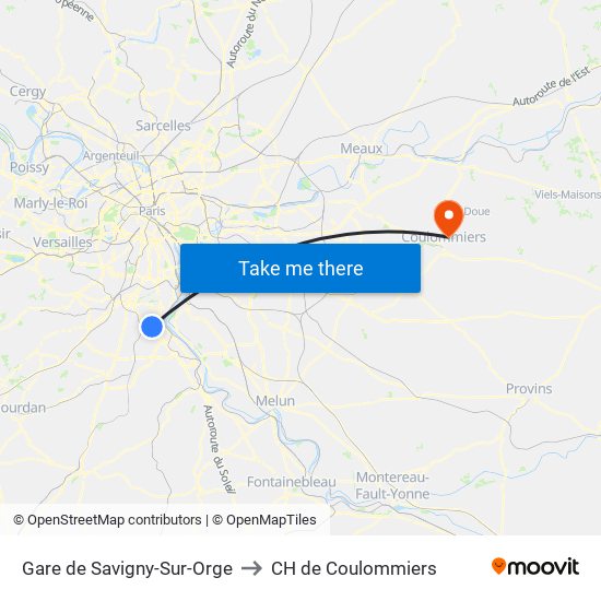 Gare de Savigny-Sur-Orge to CH de Coulommiers map