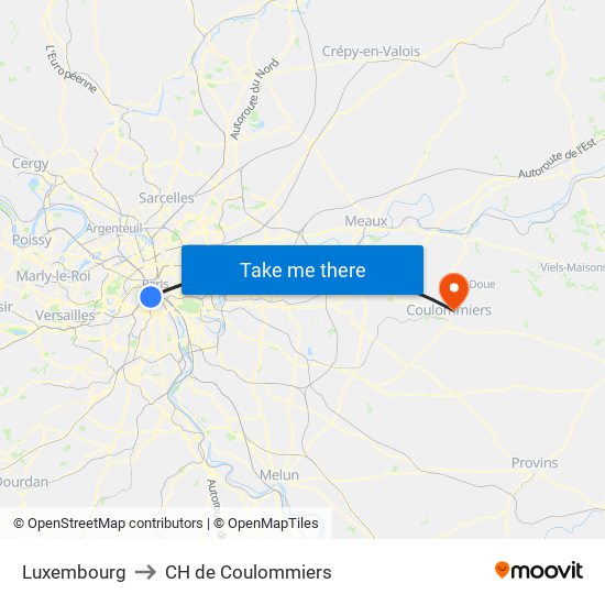Luxembourg to CH de Coulommiers map