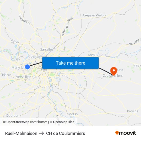 Rueil-Malmaison to CH de Coulommiers map