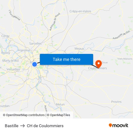 Bastille to CH de Coulommiers map