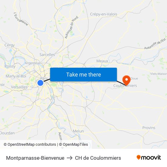 Montparnasse-Bienvenue to CH de Coulommiers map