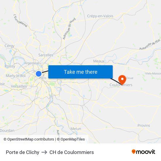 Porte de Clichy to CH de Coulommiers map