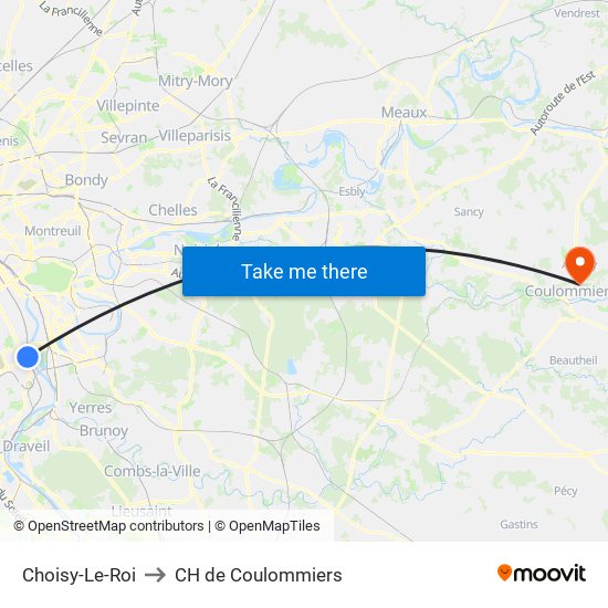 Choisy-Le-Roi to CH de Coulommiers map