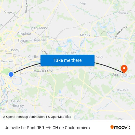 Joinville-Le-Pont RER to CH de Coulommiers map