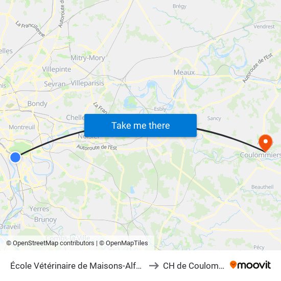 École Vétérinaire de Maisons-Alfort - Métro to CH de Coulommiers map
