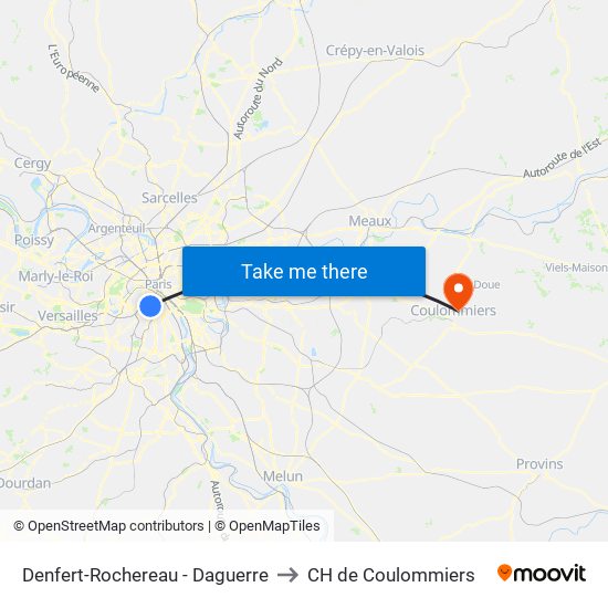 Denfert-Rochereau - Daguerre to CH de Coulommiers map