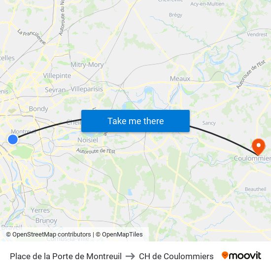 Place de la Porte de Montreuil to CH de Coulommiers map