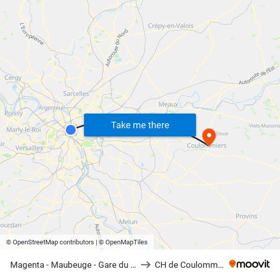Magenta - Maubeuge - Gare du Nord to CH de Coulommiers map