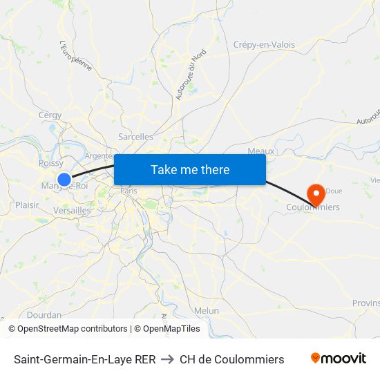 Saint-Germain-En-Laye RER to CH de Coulommiers map
