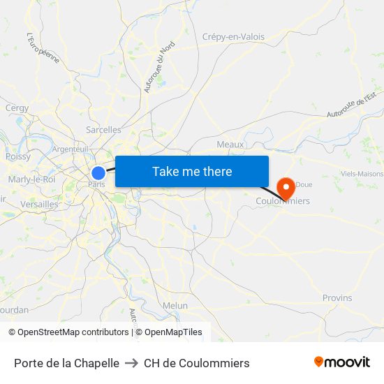 Porte de la Chapelle to CH de Coulommiers map