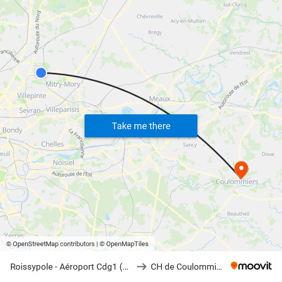 Roissypole - Aéroport Cdg1 (D1) to CH de Coulommiers map