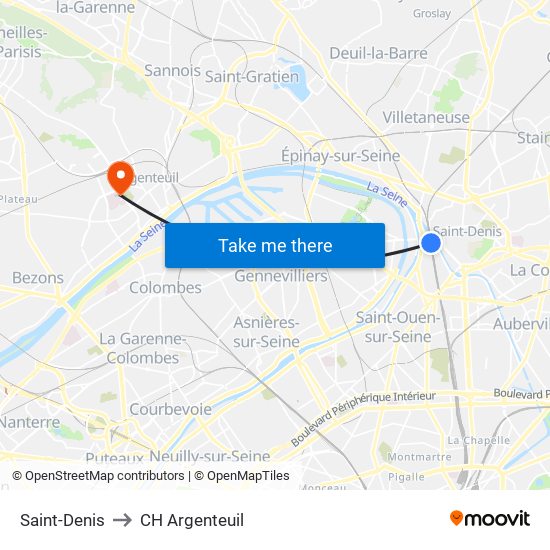 Saint-Denis to CH Argenteuil map