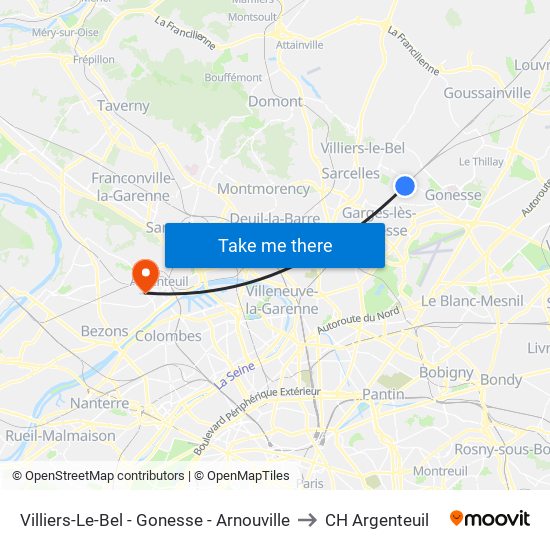 Villiers-Le-Bel - Gonesse - Arnouville to CH Argenteuil map