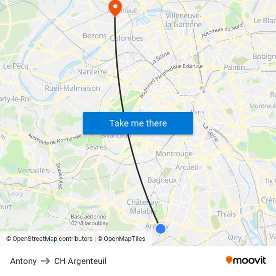 Antony to CH Argenteuil map