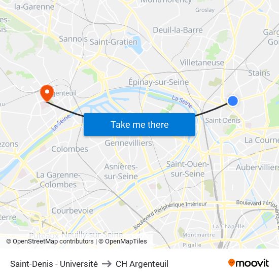 Saint-Denis - Université to CH Argenteuil map