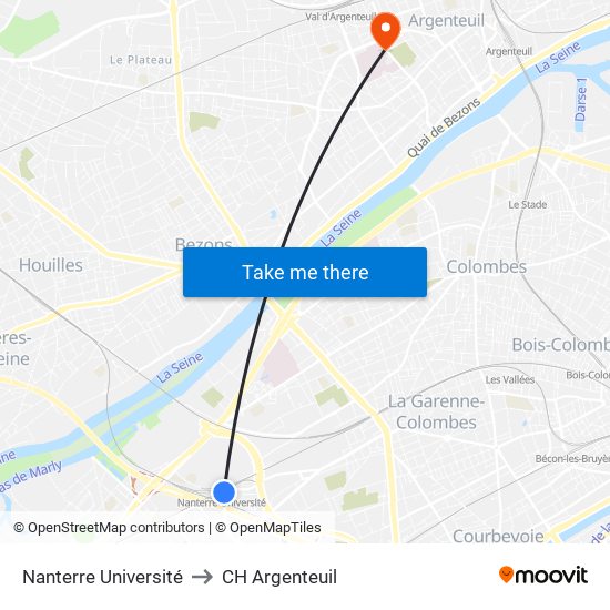 Nanterre Université to CH Argenteuil map