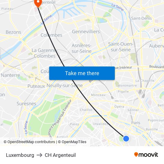 Luxembourg to CH Argenteuil map