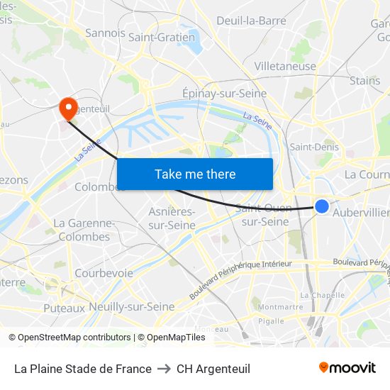 La Plaine Stade de France to CH Argenteuil map