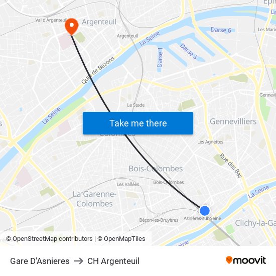 Gare D'Asnieres to CH Argenteuil map