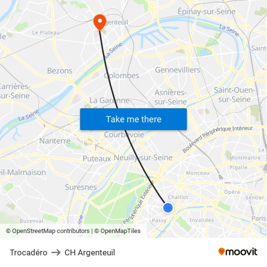 Trocadéro to CH Argenteuil map