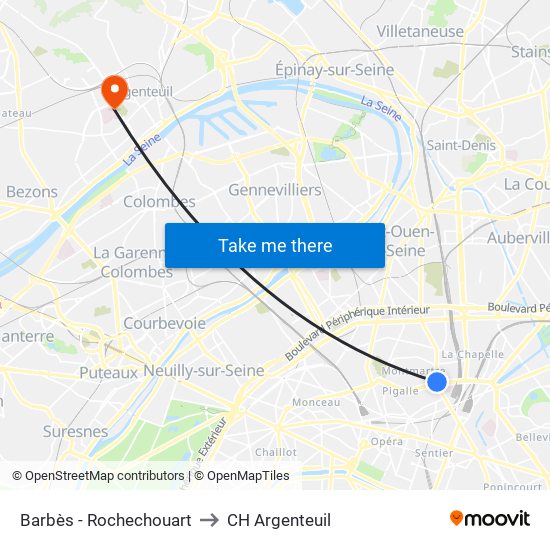 Barbès - Rochechouart to CH Argenteuil map