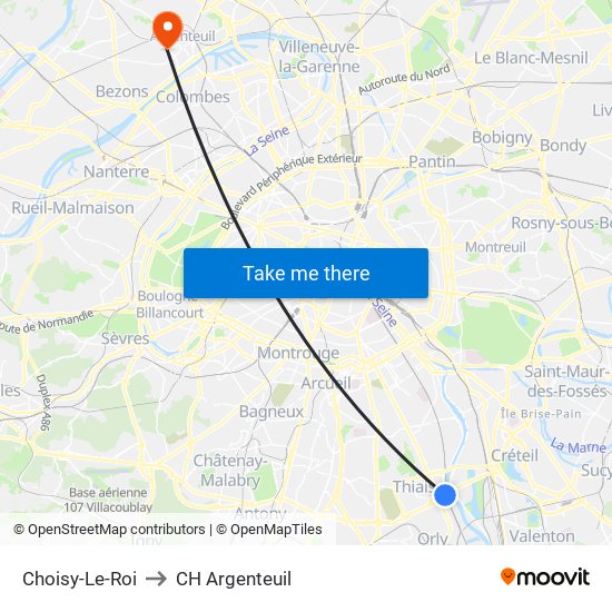 Choisy-Le-Roi to CH Argenteuil map