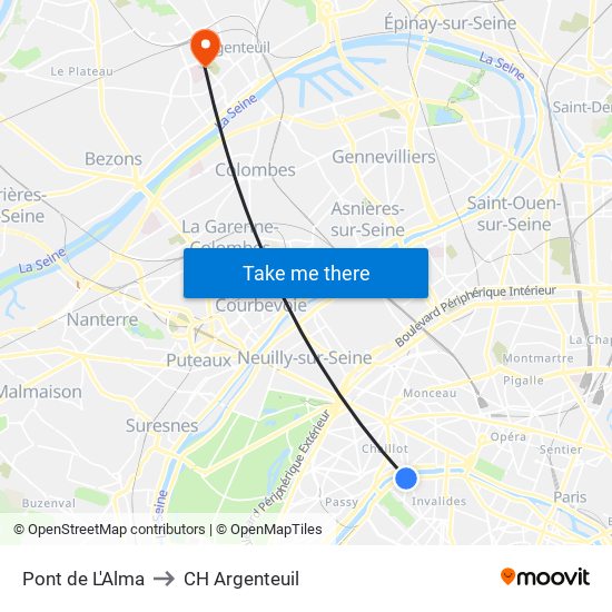 Pont de L'Alma to CH Argenteuil map