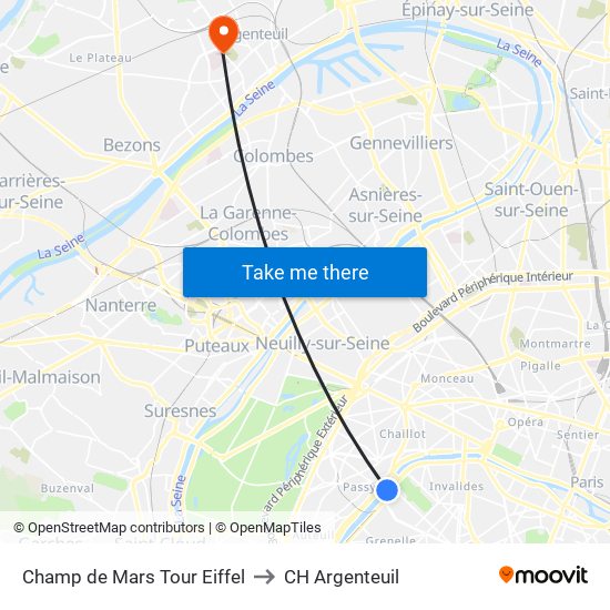 Champ de Mars Tour Eiffel to CH Argenteuil map