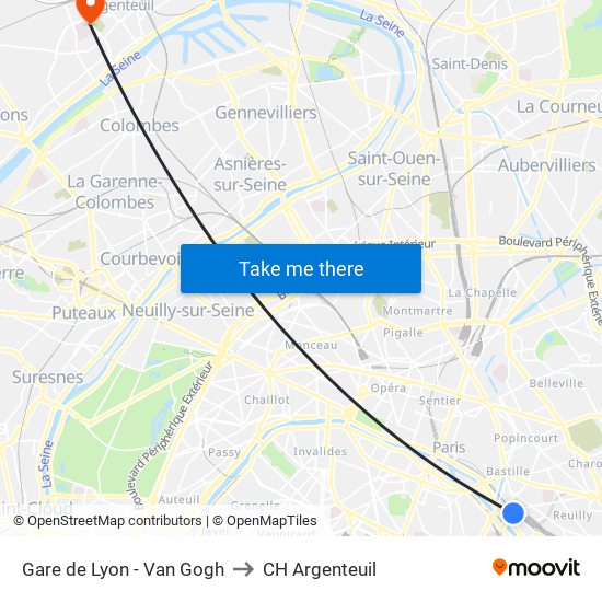 Gare de Lyon - Van Gogh to CH Argenteuil map