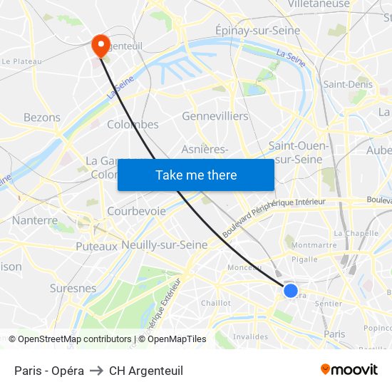 Paris - Opéra to CH Argenteuil map