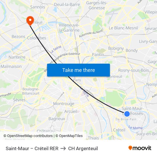 Saint-Maur – Créteil RER to CH Argenteuil map