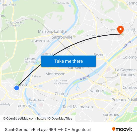 Saint-Germain-En-Laye RER to CH Argenteuil map
