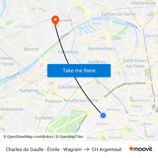 Charles de Gaulle - Étoile - Wagram to CH Argenteuil map