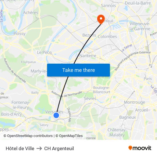 Hôtel de Ville to CH Argenteuil map