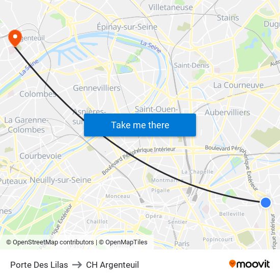 Porte Des Lilas to CH Argenteuil map