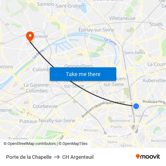 Porte de la Chapelle to CH Argenteuil map