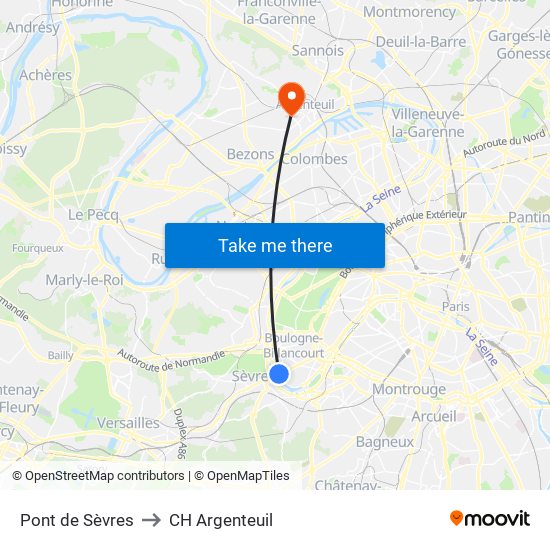 Pont de Sèvres to CH Argenteuil map