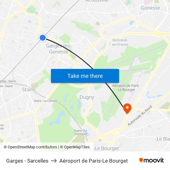 Garges - Sarcelles to Aéroport de Paris-Le Bourget map