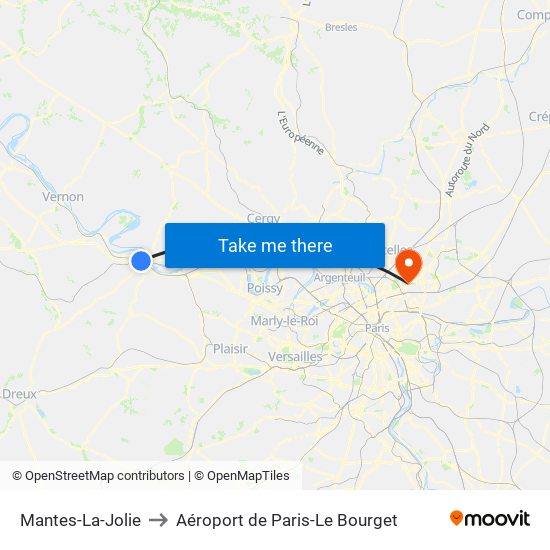 Mantes-La-Jolie to Aéroport de Paris-Le Bourget map