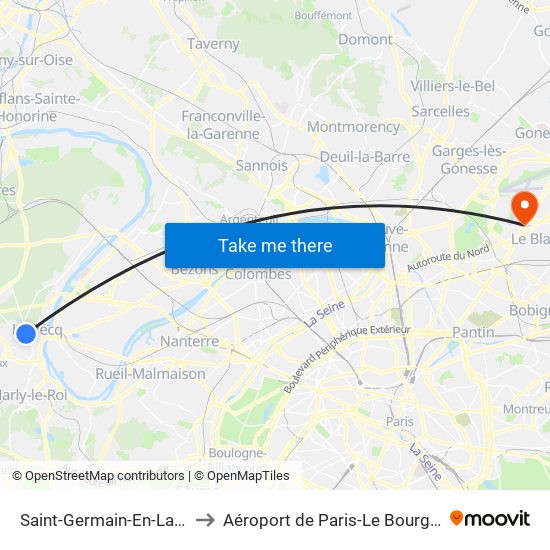 Saint-Germain-En-Laye to Aéroport de Paris-Le Bourget map